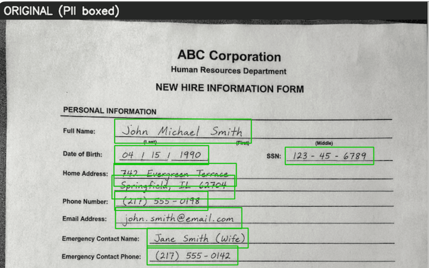 The original handwritten form with real PII